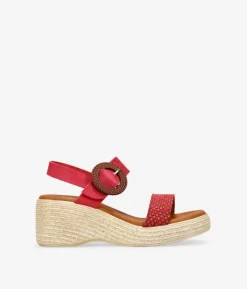 Bosanova Sandales Compensées | Sandales Spartiates | Sandales en cuir rouge avec semelle compensée et boucle