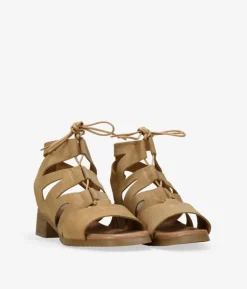 Bosanova Sandales Plates | Sandales À Talons | Sandales en cuir sable avec talon et lacets