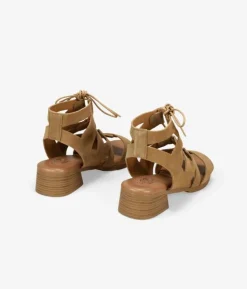 Bosanova Sandales Plates | Sandales À Talons | Sandales en cuir sable avec talon et lacets