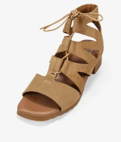 Bosanova Sandales Plates | Sandales À Talons | Sandales en cuir sable avec talon et lacets