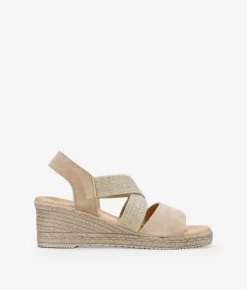 Bosanova Sandales Compensées | Chaussures En Cuir | Sandales en cuir suédé beige avec élastiques