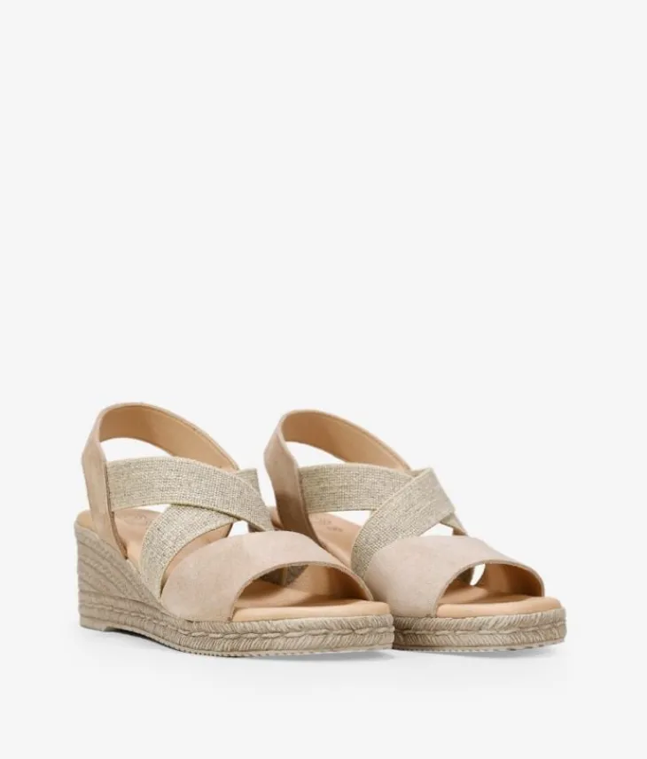 Bosanova Sandales Compensées | Chaussures En Cuir | Sandales en cuir suédé beige avec élastiques