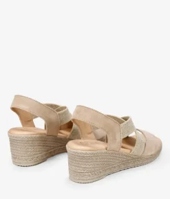 Bosanova Sandales Compensées | Chaussures En Cuir | Sandales en cuir suédé beige avec élastiques