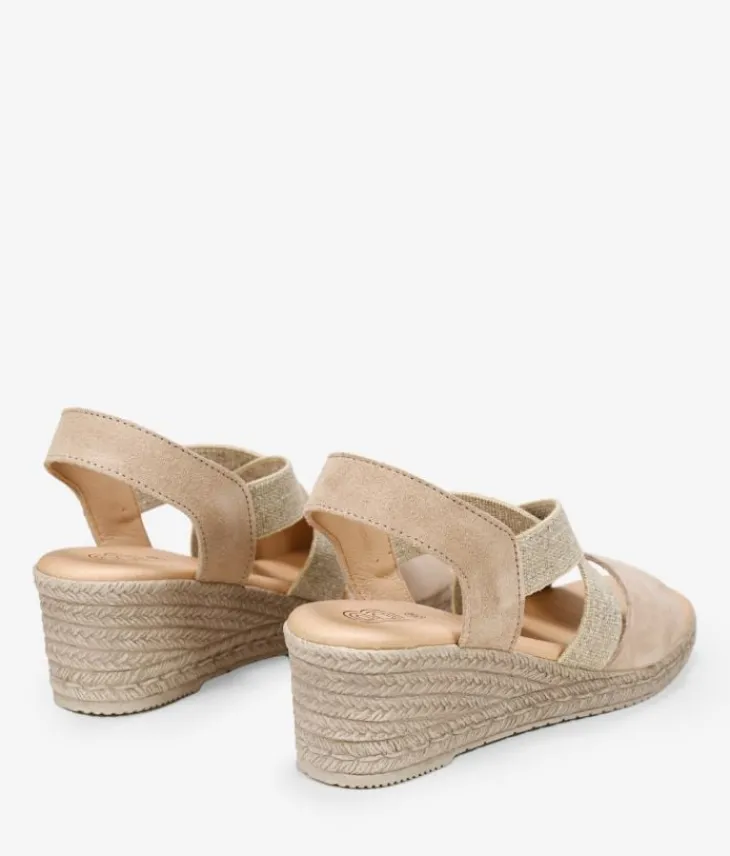 Bosanova Sandales Compensées | Chaussures En Cuir | Sandales en cuir suédé beige avec élastiques