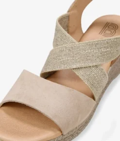 Bosanova Sandales Compensées | Chaussures En Cuir | Sandales en cuir suédé beige avec élastiques