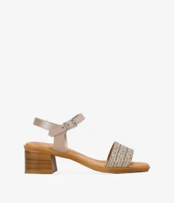 Bosanova Sandales À Talons | Chaussures En Cuir | Sandales en cuir taupe à strass