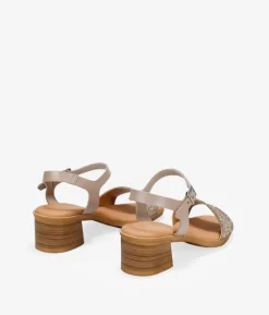 Bosanova Sandales À Talons | Chaussures En Cuir | Sandales en cuir taupe à strass