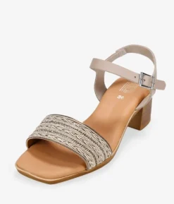 Bosanova Sandales À Talons | Chaussures En Cuir | Sandales en cuir taupe à strass