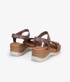 Bosanova Sandales Compensées | Sandales De Sport | Sandales en cuir taupe avec scratch