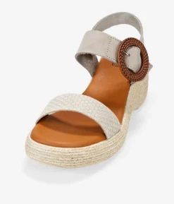 Bosanova Sandales Compensées | Sandales Spartiates | Sandales en cuir taupe avec semelle compensée et boucle