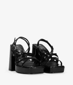 Bosanova Sandales À Talons | Sandales Plateformes | Sandales en cuir verni noir à talon