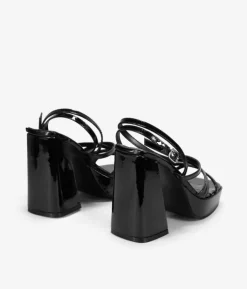 Bosanova Sandales À Talons | Sandales Plateformes | Sandales en cuir verni noir à talon