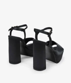 Bosanova Sandales À Talons | Sandales Plateformes | Sandales en satin noir à talon bloc