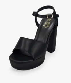 Bosanova Sandales À Talons | Sandales Plateformes | Sandales en satin noir à talon bloc