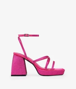 Bosanova Sandales À Talons | Sandales Plateformes | Sandales en satin rose avec strass
