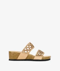 Bosanova Sandales Compensées | Sandales marron clair avec diamants et talon compensé