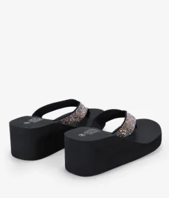 Bosanova Tongs | Sandales Compensées | Sandales multicolores avec diamants et talon compensé