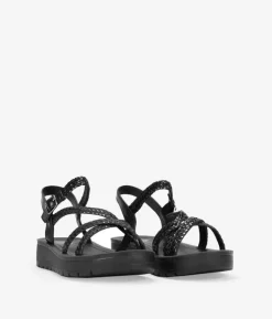 Bosanova Sandales Compensées | Sandales noires à talon compensé et galon