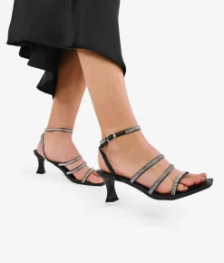 Bosanova Sandales À Talons | Chaussures De Fête | Sandales noires avec diamants