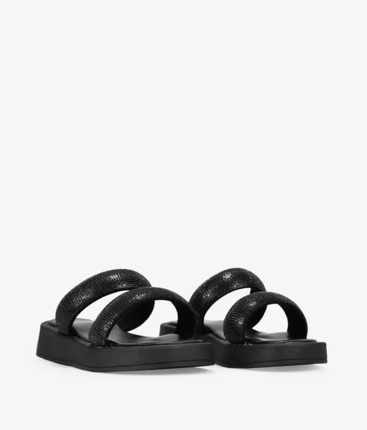 Bosanova Sandales Plates | Plateformes | Sandales noires avec diamants et plateforme