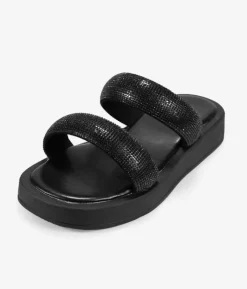 Bosanova Sandales Plates | Plateformes | Sandales noires avec diamants et plateforme
