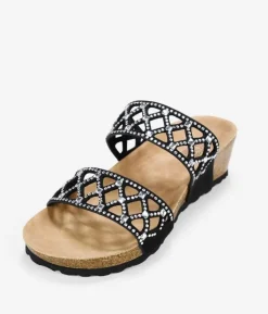 Bosanova Sandales Compensées | Sandales noires avec diamants et talon compensé