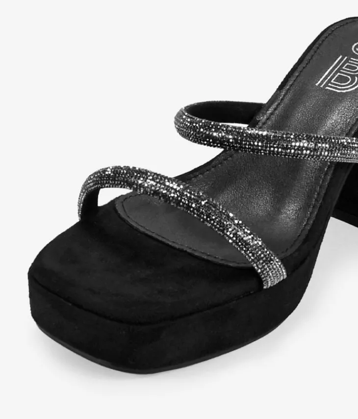 Bosanova Sandales Plateformes | Sandales À Talons | Sandales noires avec diamants et bracelet spirale