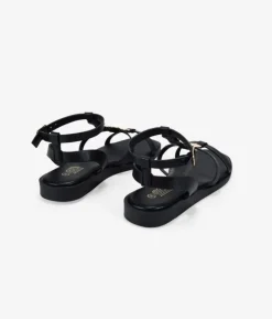 Bosanova Sandales Plates | Sandales noires avec pièces d'or