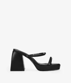 Bosanova Sandales À Talons | Sandales Plateformes | Sandales noires avec pierres et talon