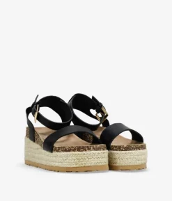 Bosanova Sandales Plateformes | Sandales Spartiates | Sandales noires avec plateforme en sparte