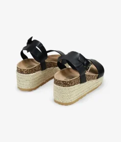 Bosanova Sandales Plateformes | Sandales Spartiates | Sandales noires avec plateforme en sparte