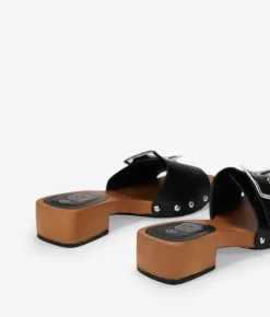 Bosanova Sandales À Talons | Sabots | Sandales noires avec semelle effet bois