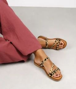 Bosanova Sandales Plates | Chaussures En Cuir | Sandales plates à imprimé léopard