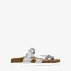 Bosanova Sandales Plates | Chaussures En Cuir | Sandales plates en cuir argenté avec semelle en liège