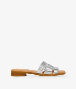 Bosanova Sandales Plates | Chaussures En Cuir | Sandales plates en cuir argenté