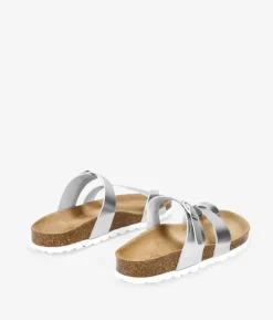 Bosanova Sandales Plates | Chaussures En Cuir | Sandales plates en cuir argenté avec semelle en liège