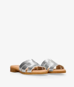 Bosanova Sandales Plates | Chaussures En Cuir | Sandales plates en cuir argenté
