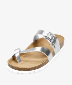 Bosanova Sandales Plates | Chaussures En Cuir | Sandales plates en cuir argenté avec semelle en liège