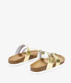 Bosanova Sandales Plates | Chaussures En Cuir | Sandales plates en cuir doré avec semelle en liège