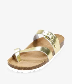 Bosanova Sandales Plates | Chaussures En Cuir | Sandales plates en cuir doré avec semelle en liège