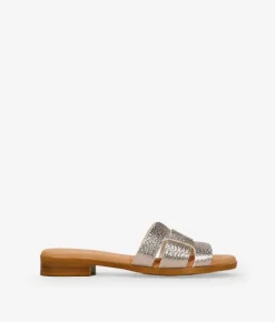 Bosanova Sandales Plates | Chaussures En Cuir | Sandales plates en cuir métallisé