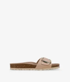 Bosanova Sandales Plates | Chaussures En Cuir | Sandales plates en cuir sable avec grande boucle