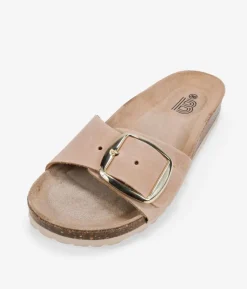 Bosanova Sandales Plates | Chaussures En Cuir | Sandales plates en cuir sable avec grande boucle