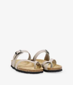 Bosanova Sandales Plates | Chaussures En Cuir | Sandales plates en cuir taupe avec semelle en liège