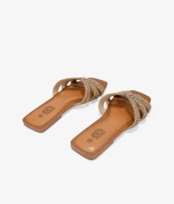 Bosanova Sandales Plates | Sandales plates marron avec strass