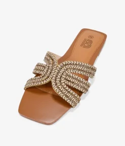 Bosanova Sandales Plates | Sandales plates marron avec strass