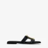 Bosanova Sandales Plates | Chaussures En Cuir | Sandales plates noires avec applications métalliques