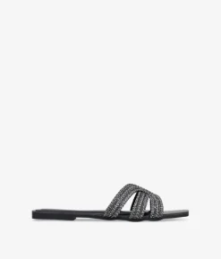 Bosanova Sandales Plates | Sandales plates noires avec strass