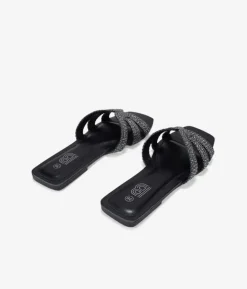 Bosanova Sandales Plates | Sandales plates noires avec strass