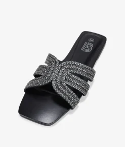 Bosanova Sandales Plates | Sandales plates noires avec strass